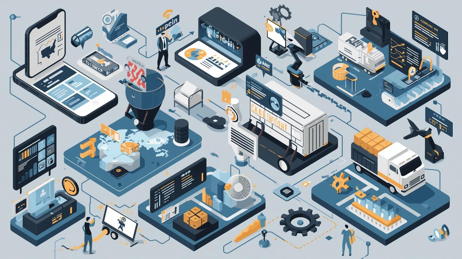 Visual representation of key e-commerce growth strategies including mobile optimization, social commerce, and customer retention